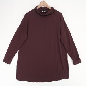 Eileen Fisher Tunic Top Womens M Burgundy Cowl Neck Long Sleeve Relaxed Tencel